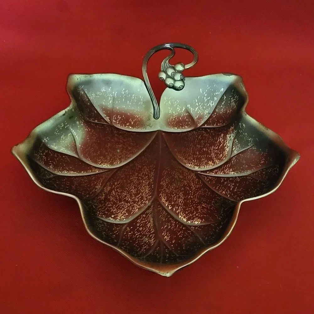 VTG Golden Brass Maple Leaf Trinket Dish